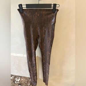 SPANX Brown and Black Faux Leather Snake Print Leggings